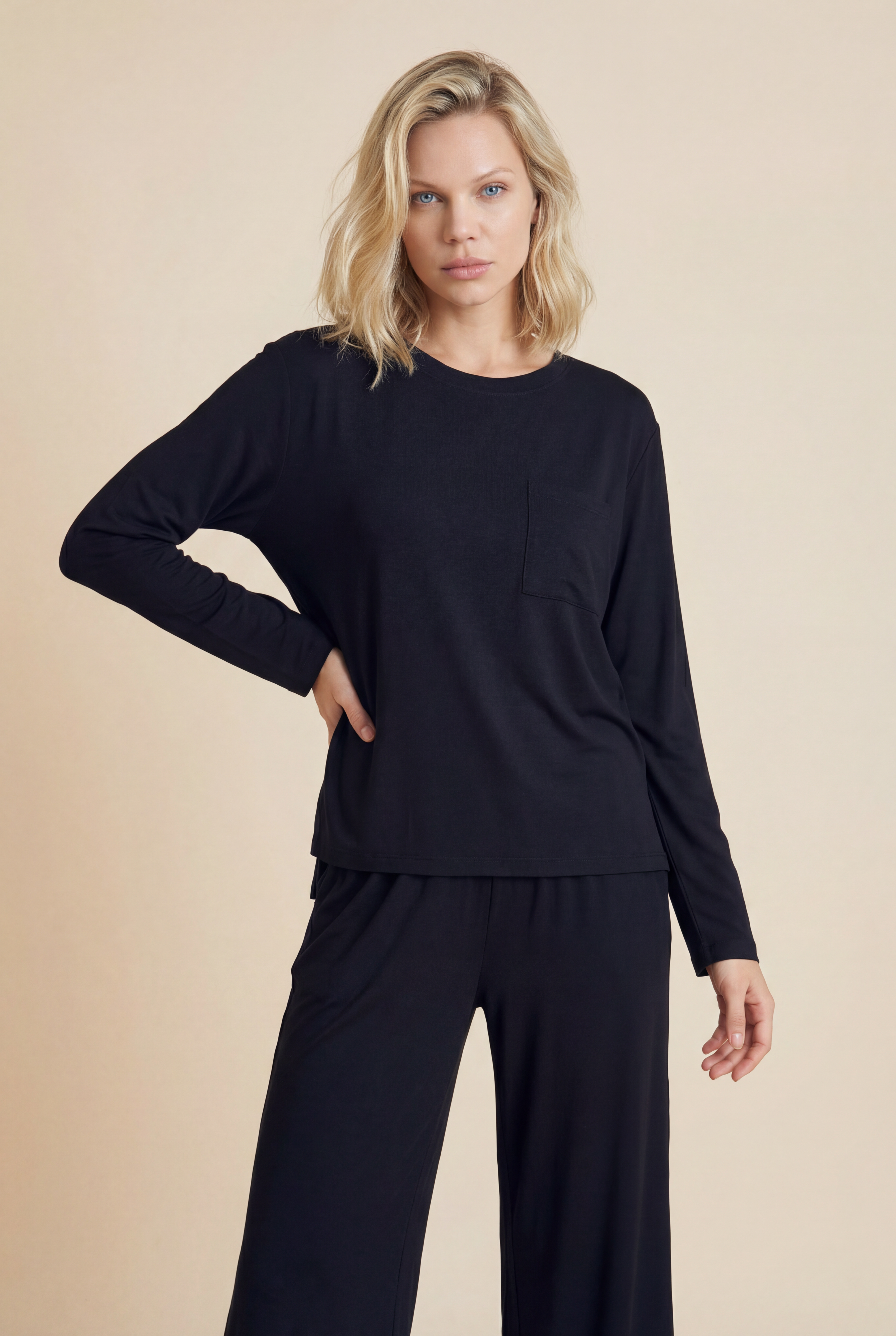 Quiet Black TENCEL™ Modal Long Sleeve Pajama Set
